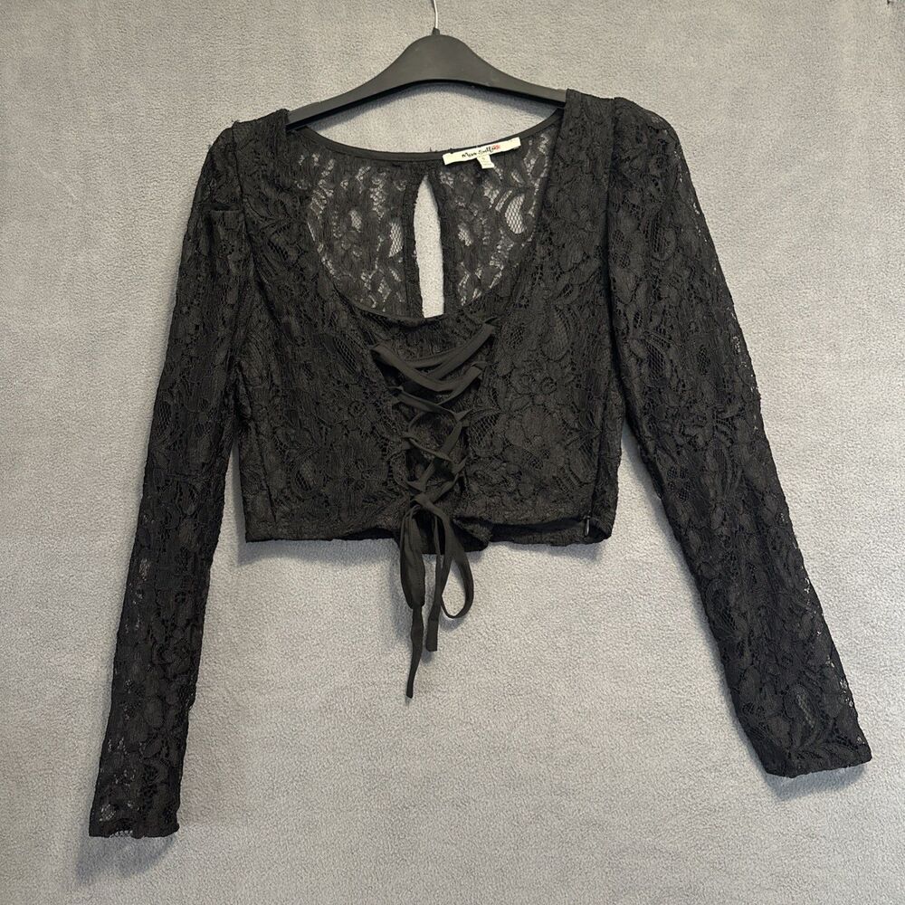 Miss Selfie Lace Up Crop Top Size S Black Whimsigoth Vamp Ren Fair Sexy‎ Y2K